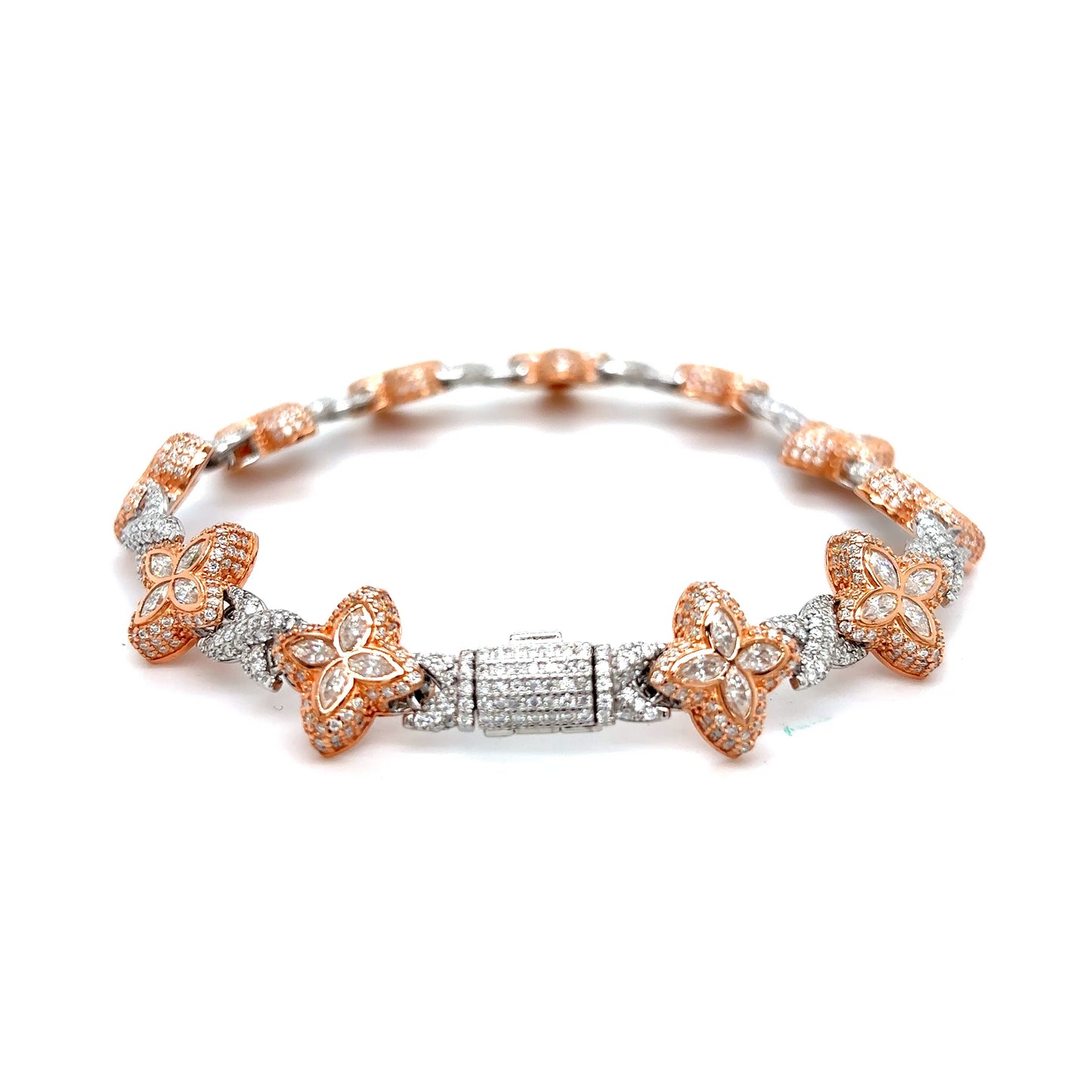 925 2-Tone Moissanite Design Clover Bracelet