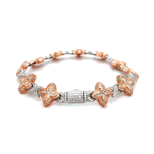 925 2-Tone Moissanite Design Clover Bracelet