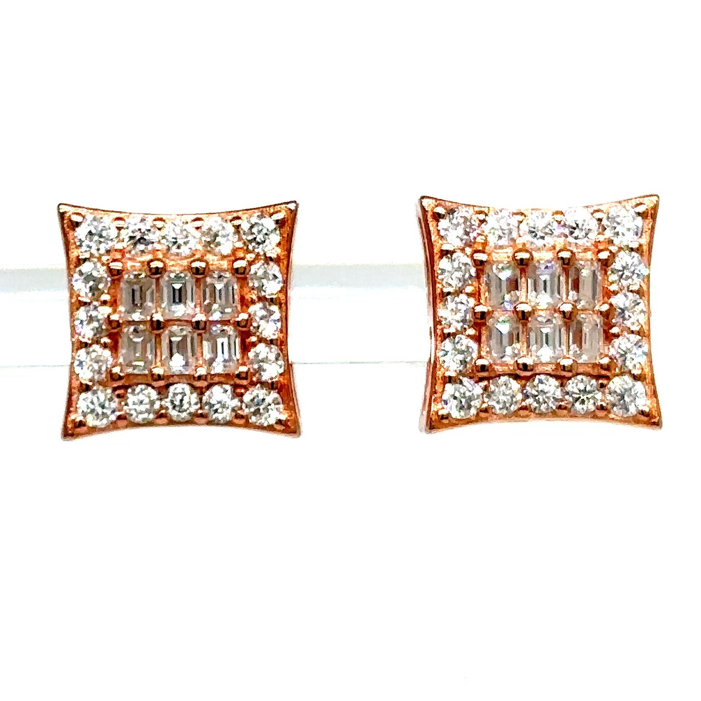 925 S.S. VVS Moissanite Square Cluster Earrings