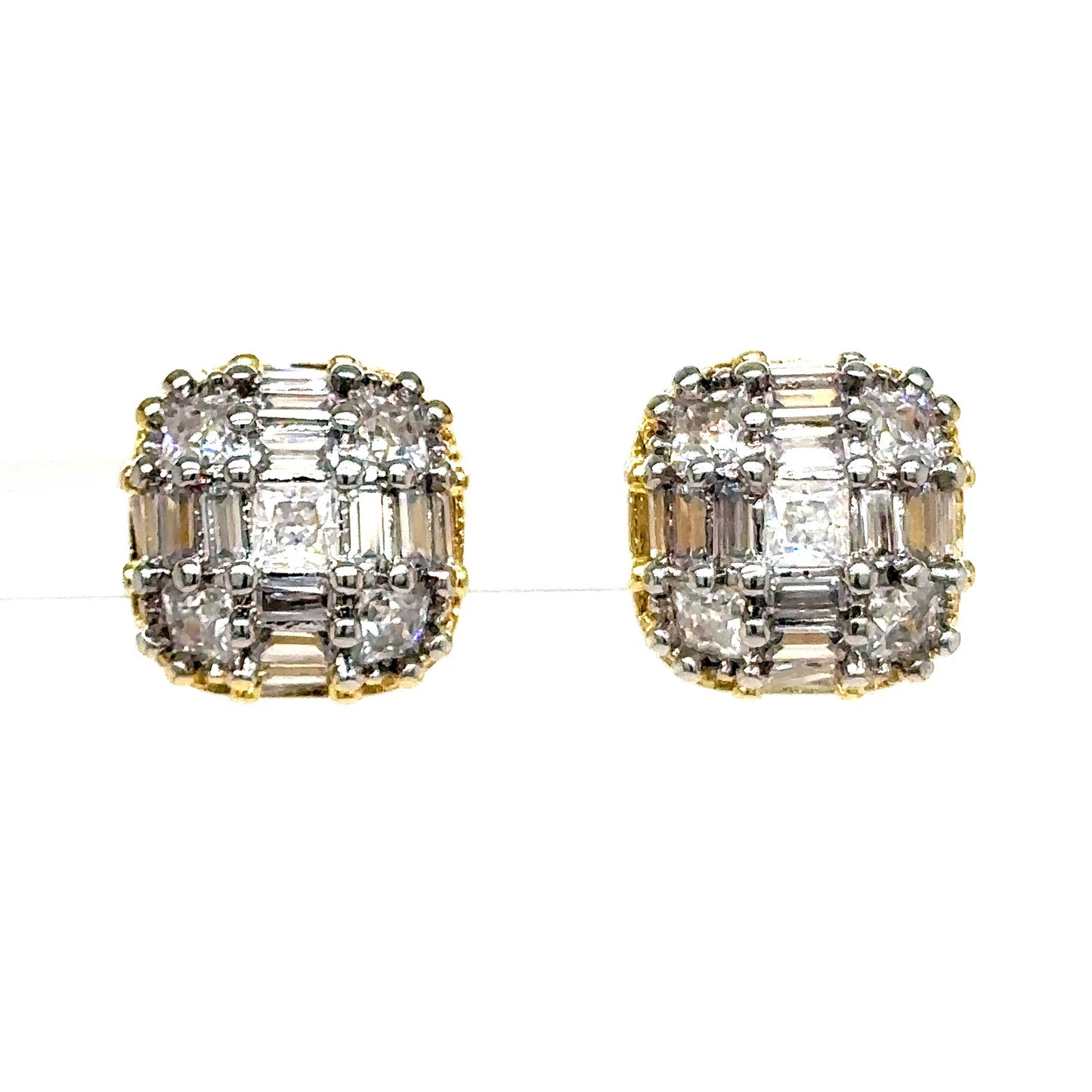925 S.S. VVS Moissanite Square Cluster Earrings