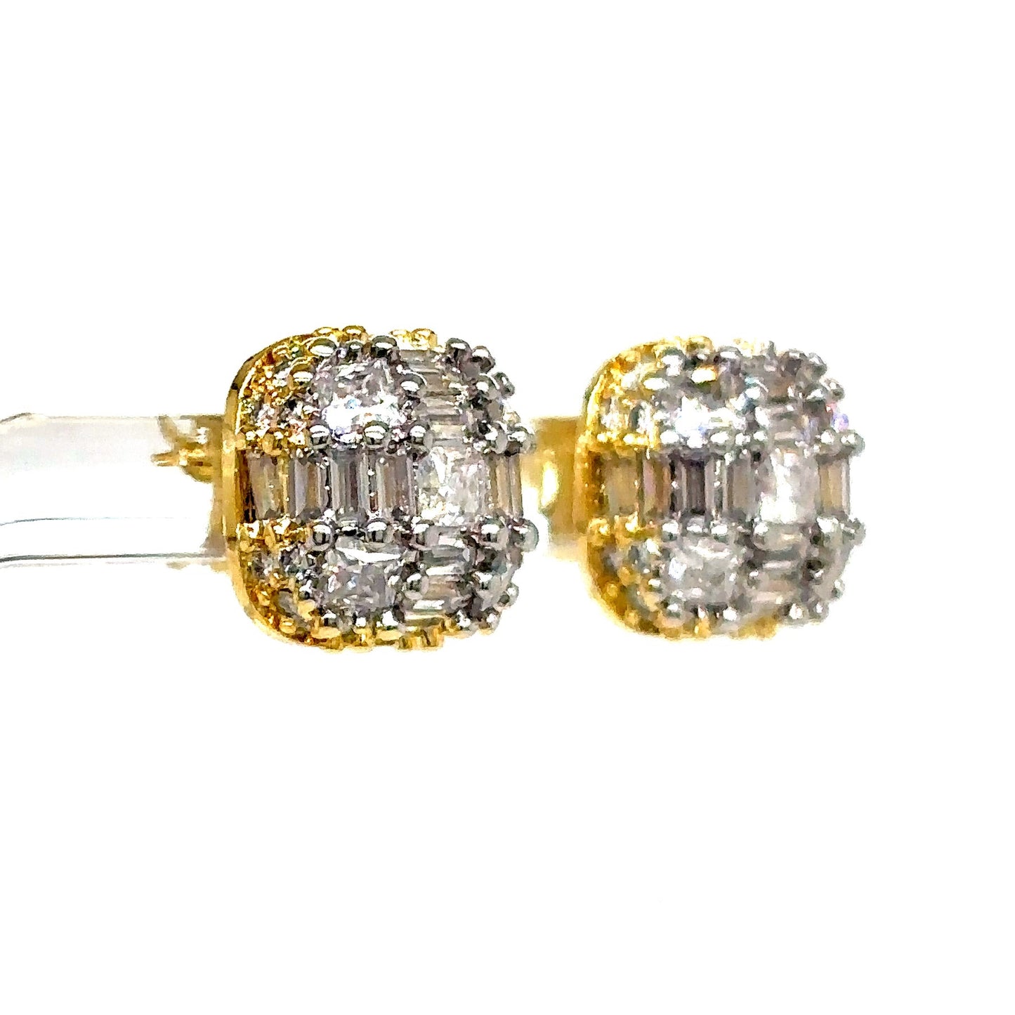 925 S.S. VVS Moissanite Square Cluster Earrings
