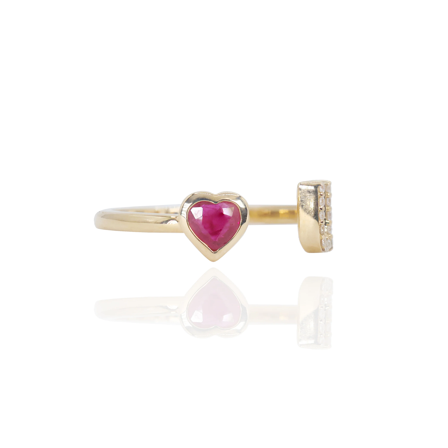 14k Yellow Gold Diamond & Ruby "Love U" Ring