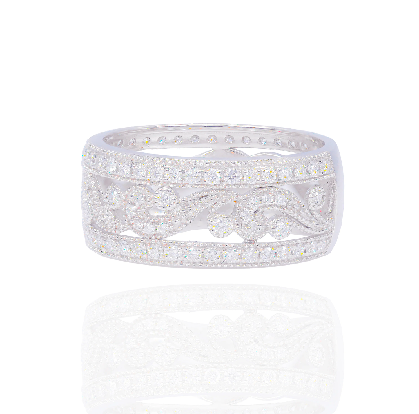 14k White Gold Diamond Filagree Detail Band