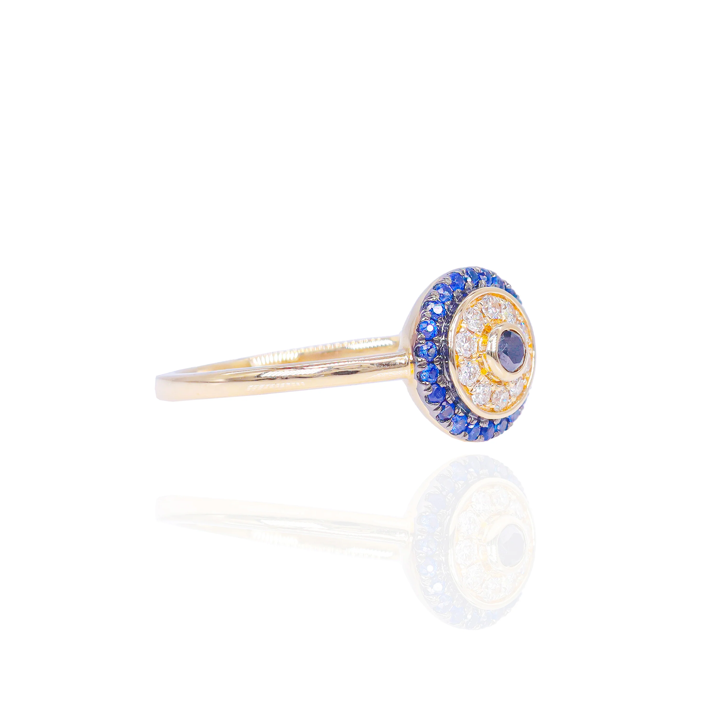 14k Diamond and Sapphire Evil Eye Ring