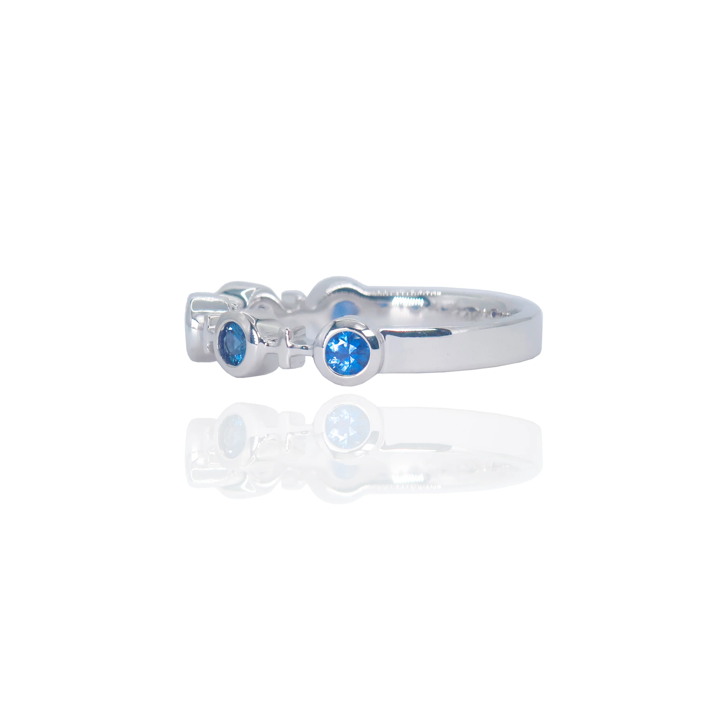 14k White Gold Diamond & Sapphire Cross Ring