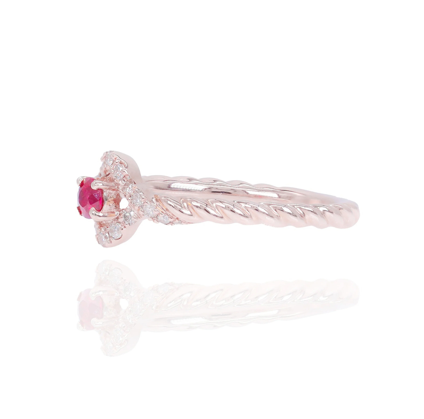 14k Rose Gold Diamond Ruby Twist Ring