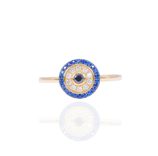14k Diamond and Sapphire Evil Eye Ring
