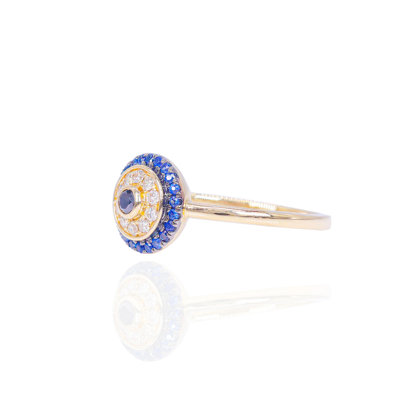 14k Diamond and Sapphire Evil Eye Ring