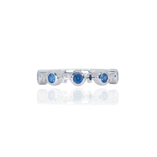 14k White Gold Diamond & Sapphire Cross Ring