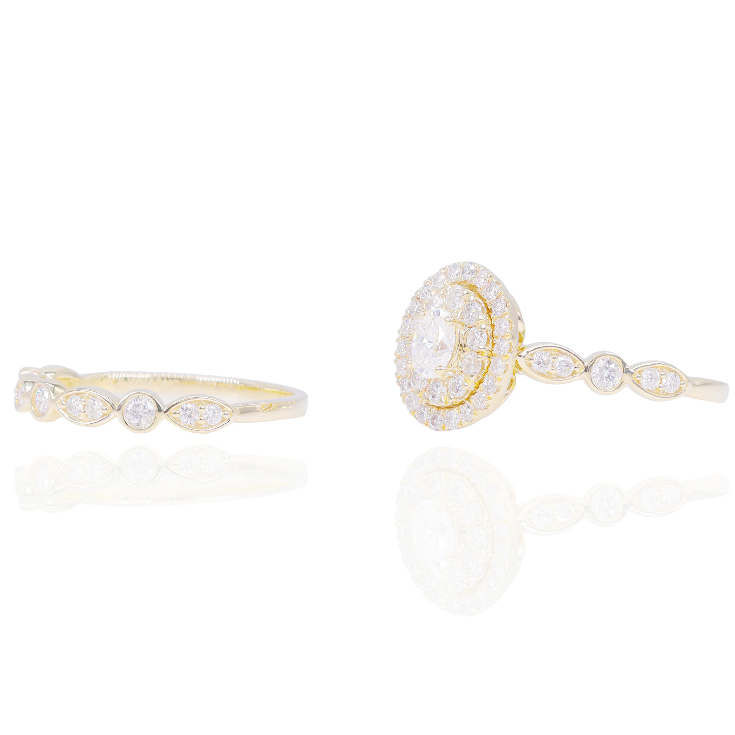 14k Gold Diamond Oval Engagement Set