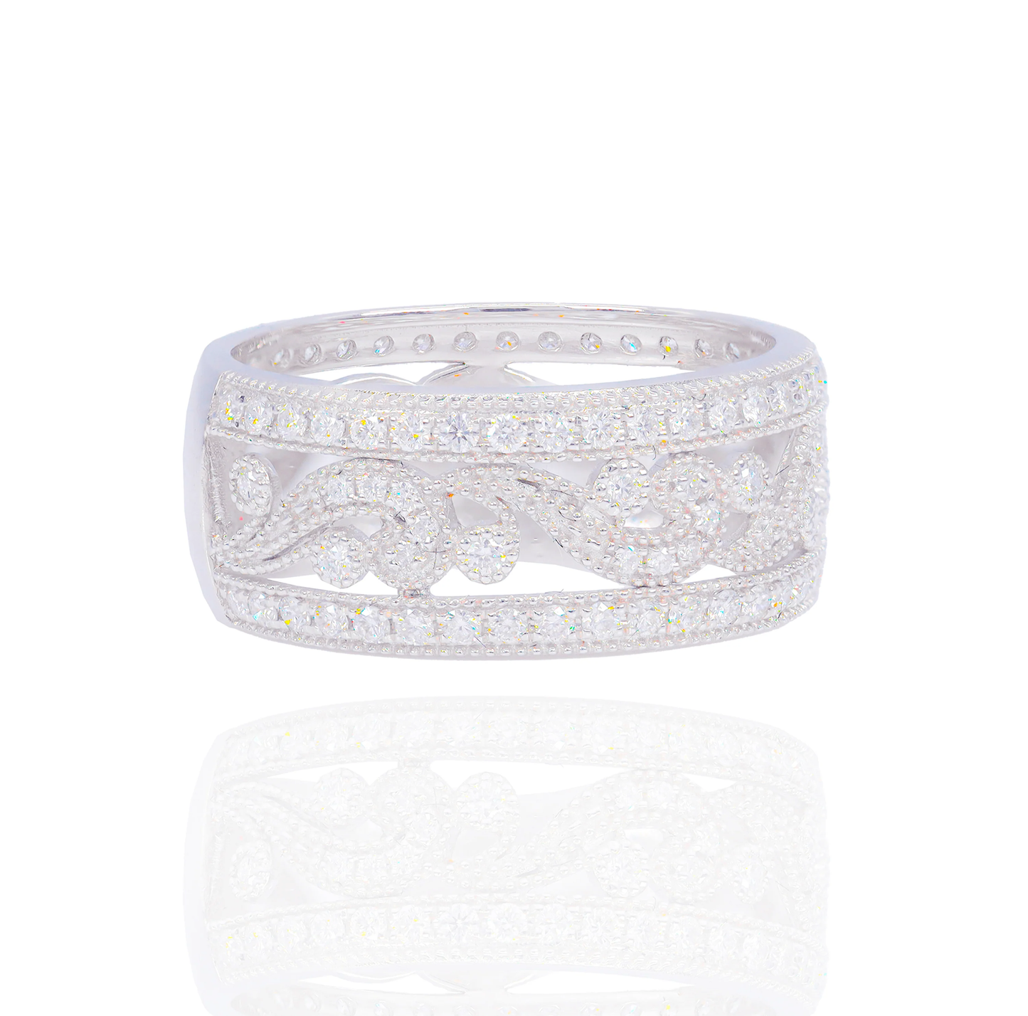 14k White Gold Diamond Filagree Detail Band