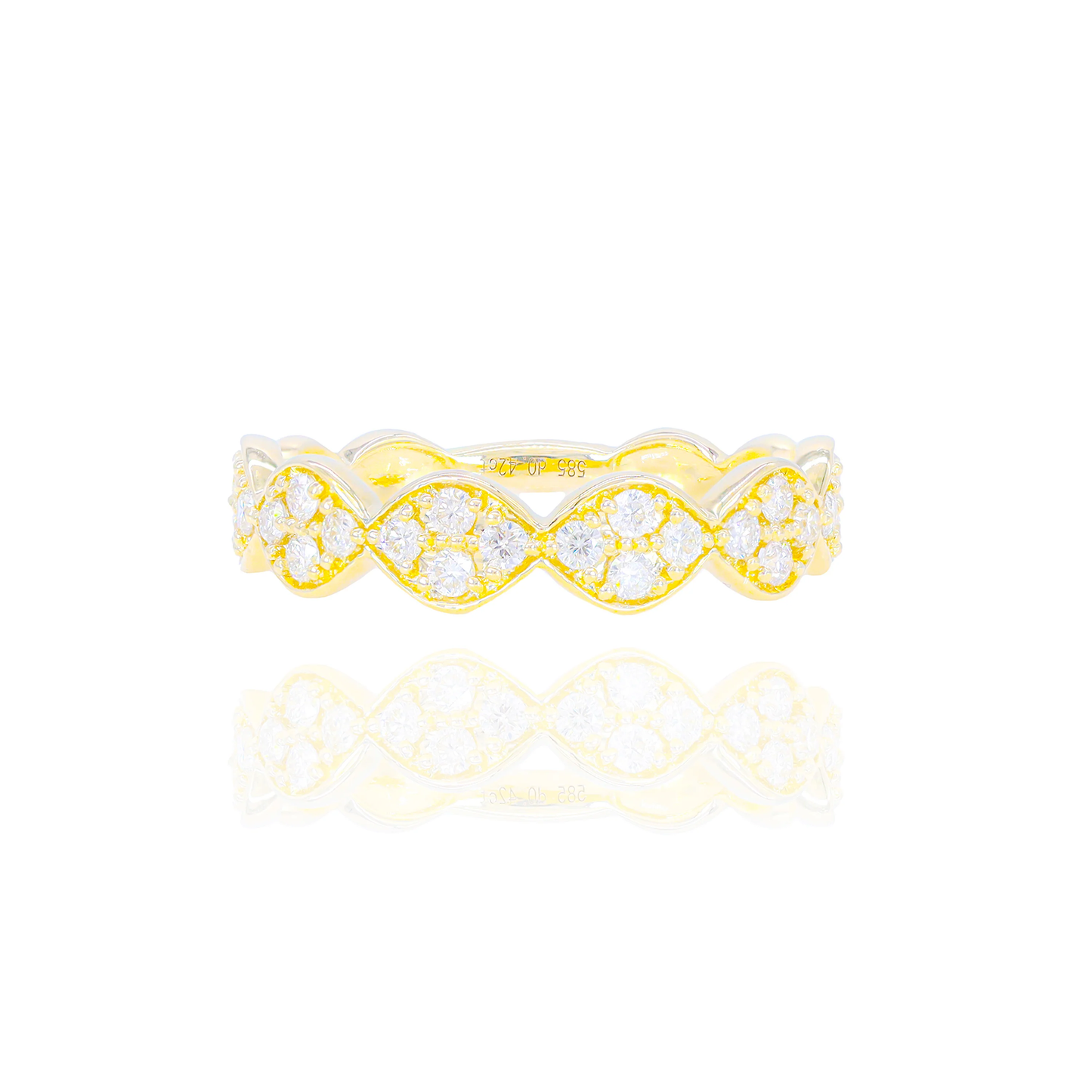 14k Yellow Gold Wavy Diamond Ring