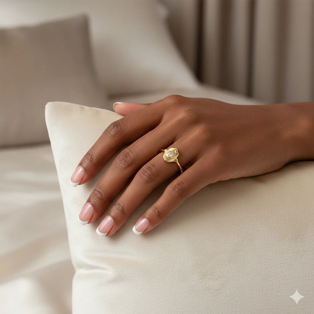 14k Gold Diamond Hamsa Ring