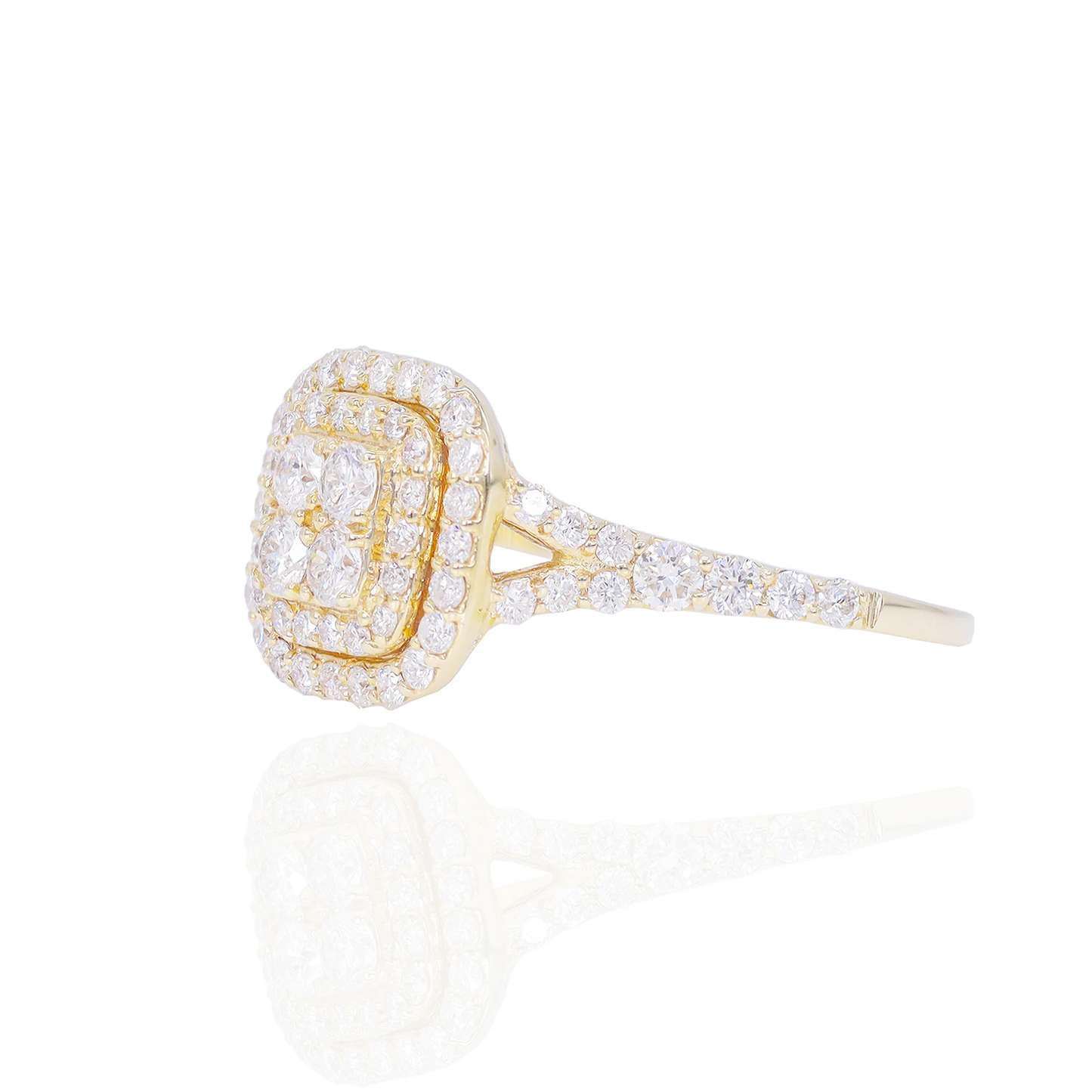 14k Yellow Gold Diamond 3-Tier Square Engagement Ring