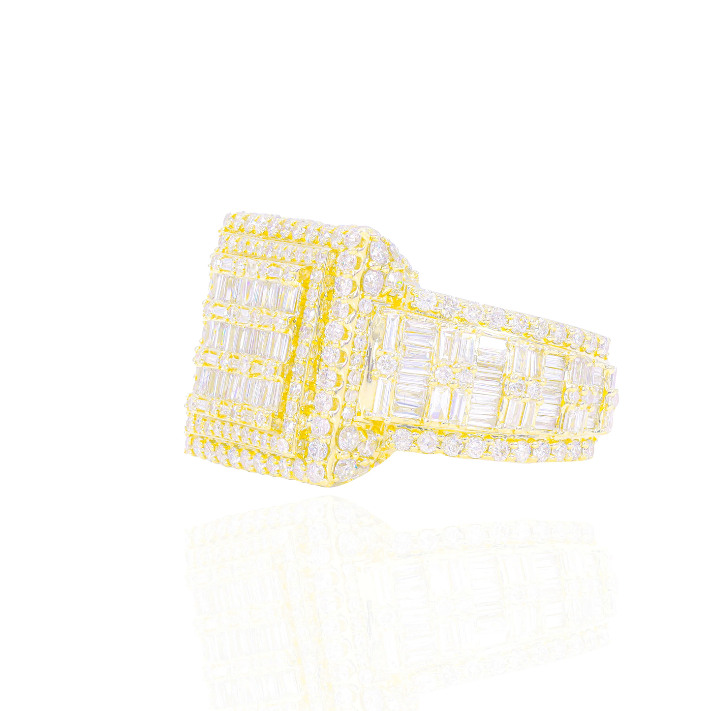 10k Baguette & Round Diamond Square Ring