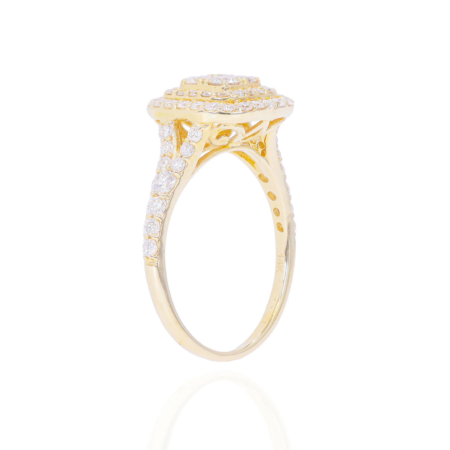 14k Yellow Gold Diamond 3-Tier Square Engagement Ring
