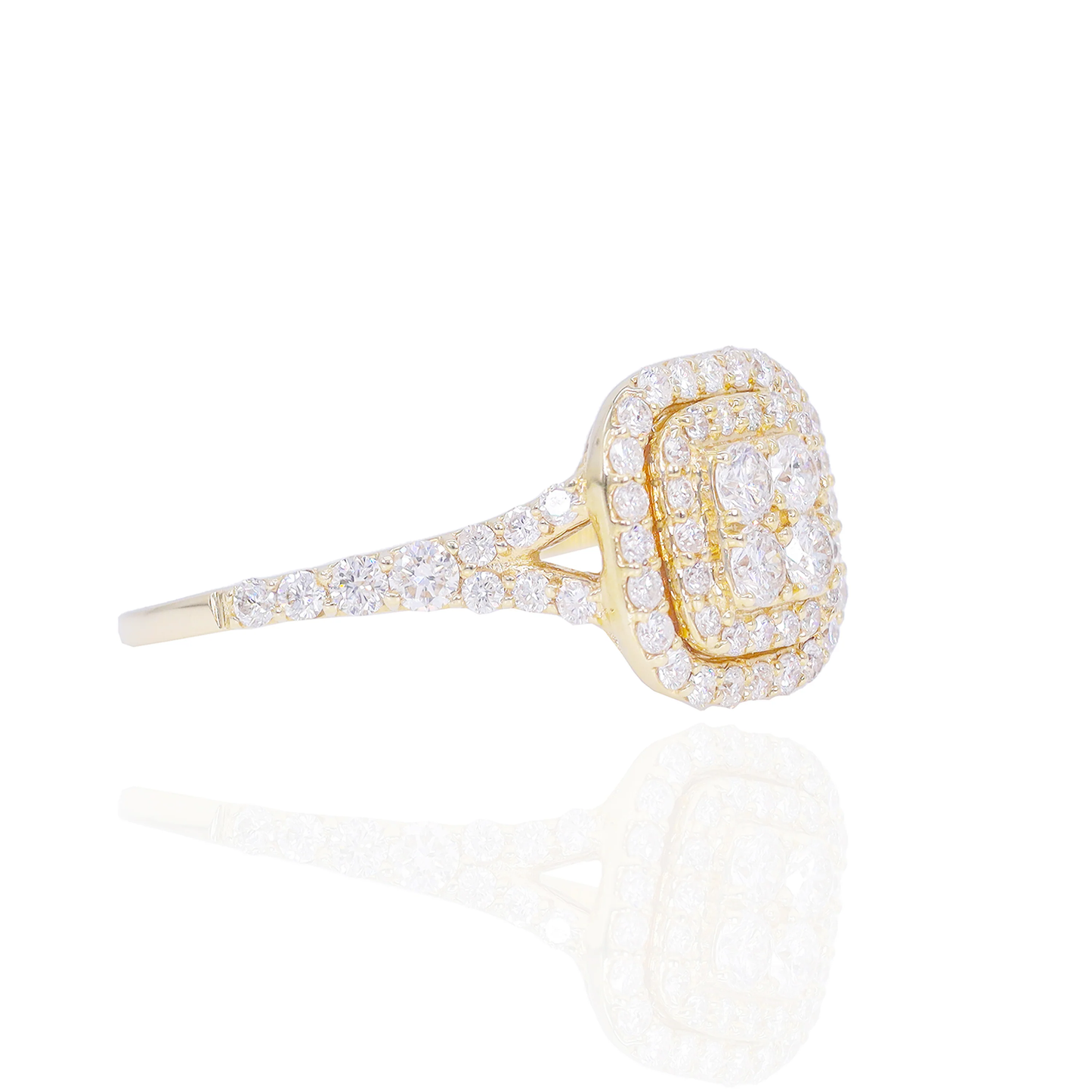 14k Yellow Gold Diamond 3-Tier Square Engagement Ring