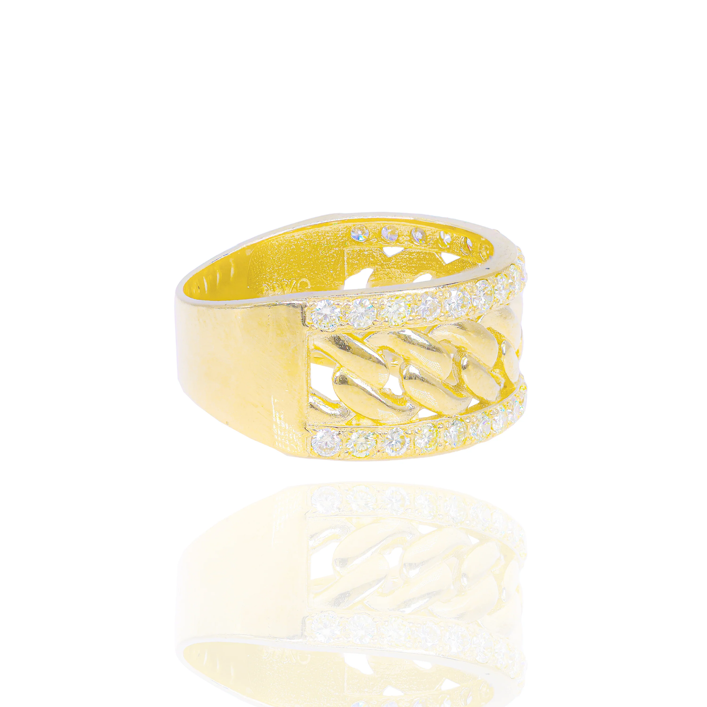 14k Yellow Gold Diamond Cuban Ring