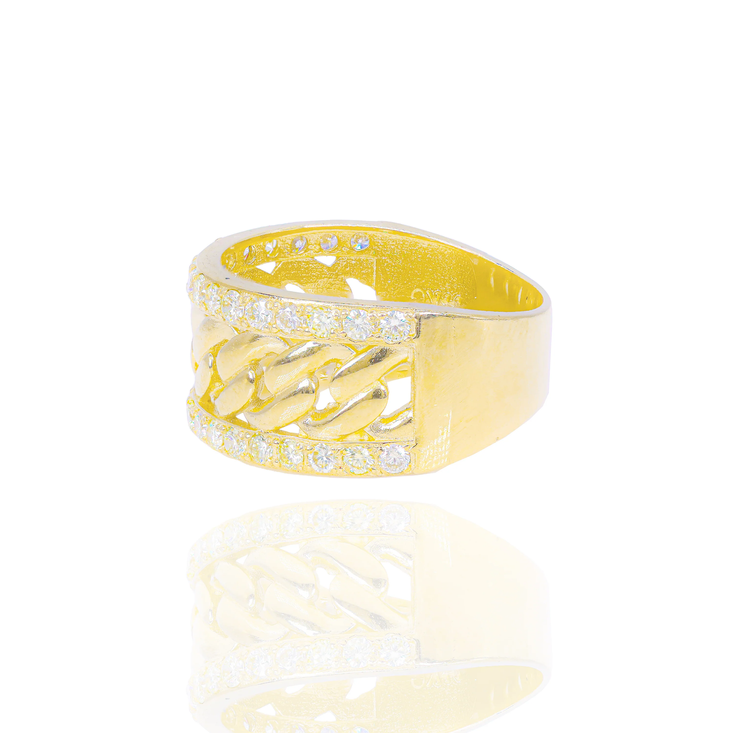 14k Yellow Gold Diamond Cuban Ring