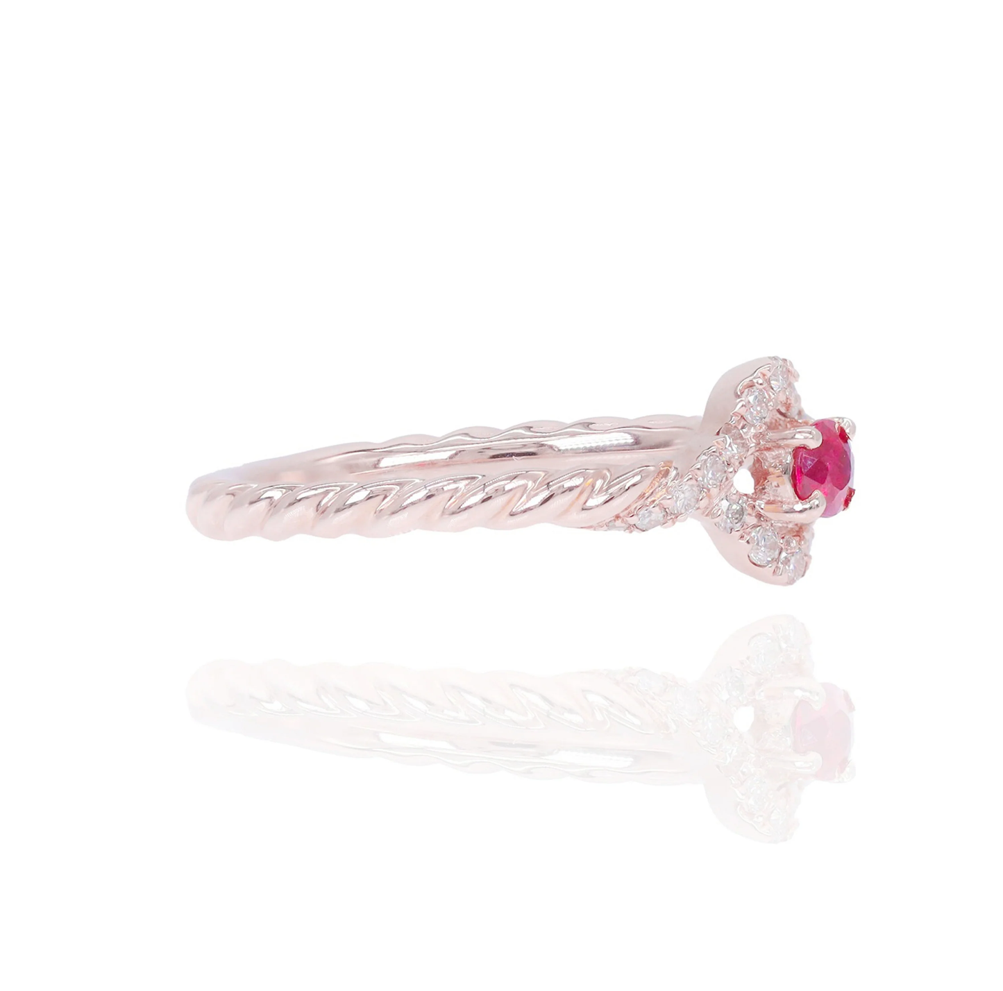 14k Rose Gold Diamond Ruby Twist Ring