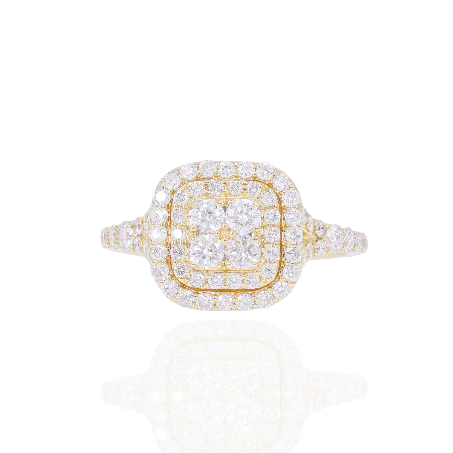 14k Yellow Gold Diamond 3-Tier Square Engagement Ring