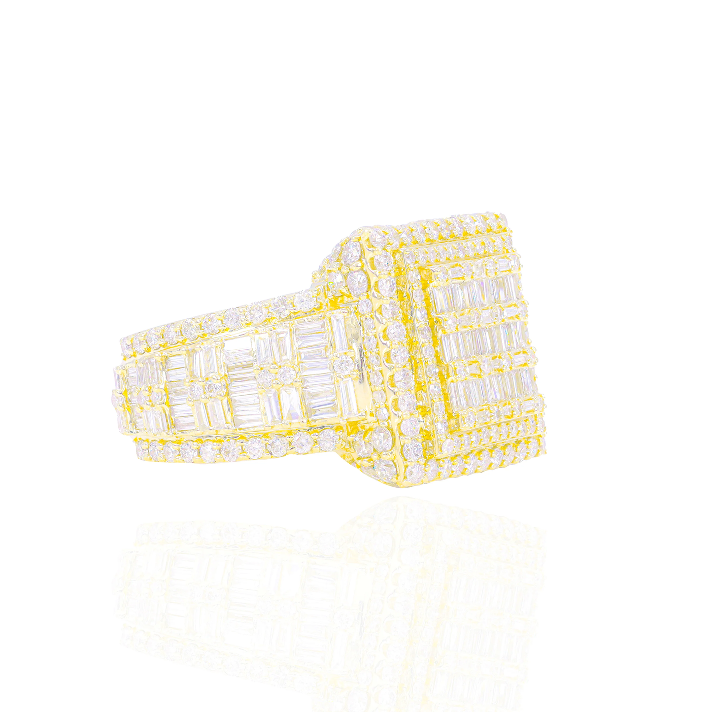 10k Baguette & Round Diamond Square Ring