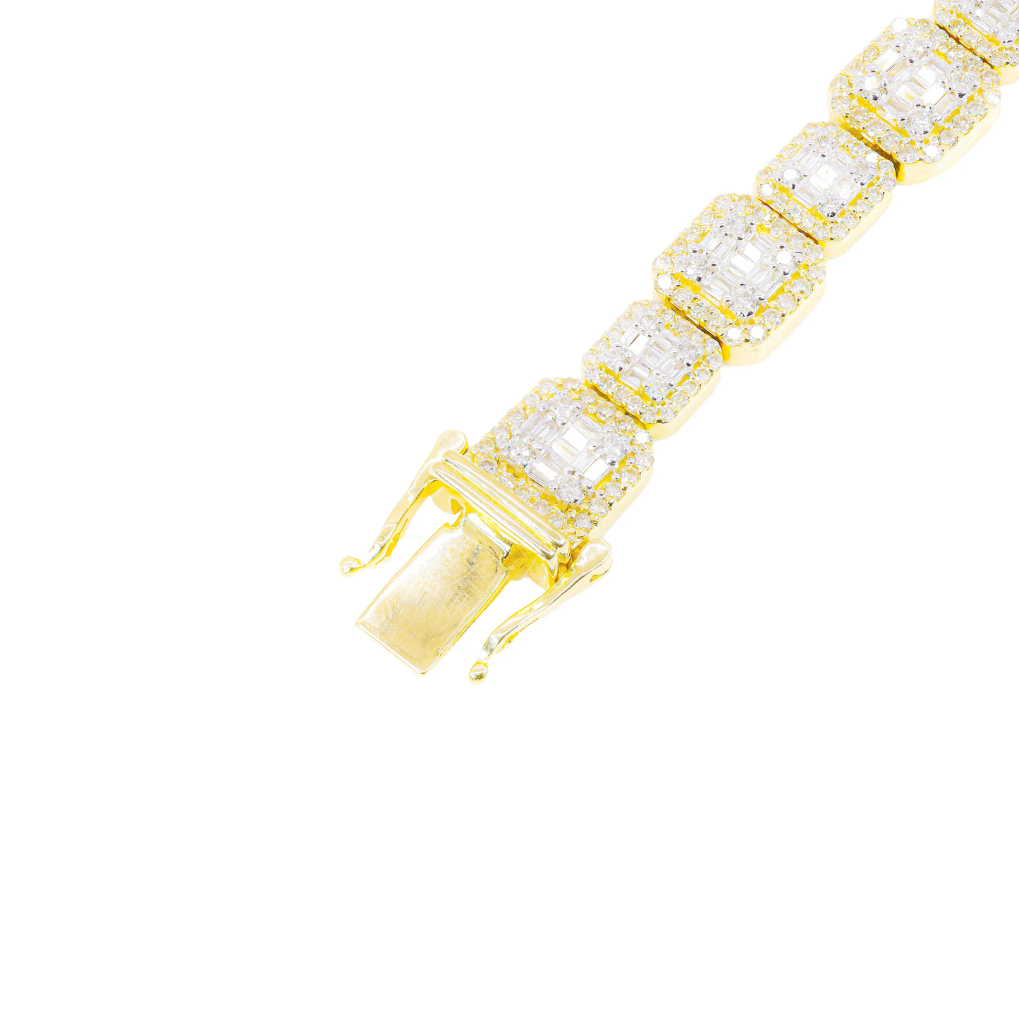 14k Square Link Baguette & Round Diamond Bracelet