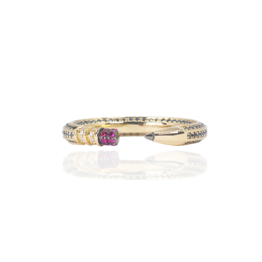14k 2-Tone Yellow & Black Gold Diamond Pencil Ring